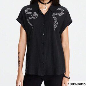Black Snake Embroidered Button Down Shirt